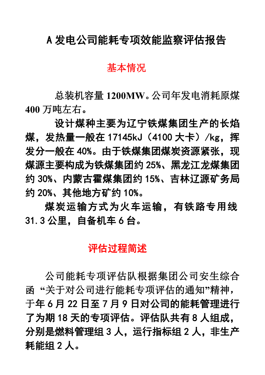 A发电有限公司能耗专项评估报告详解.doc_第1页