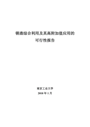 镁渣综合利用及其高附加值应用的可行性报告.doc