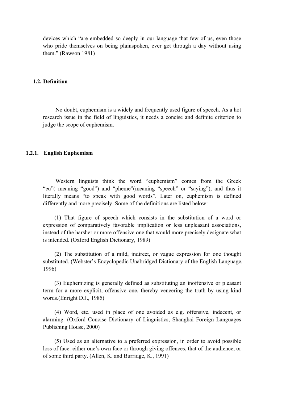 A Comparison on Pragmatic Functions of English and Chinese Euphemism英语专业毕业论文.doc_第2页