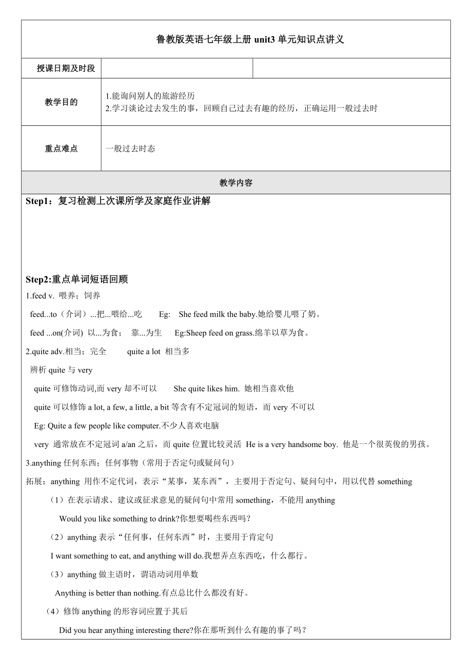 鲁教版英语七年级上册unit3单元知识点讲义(无答案).doc_第1页