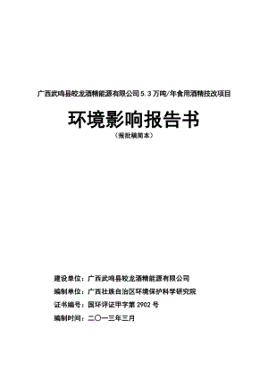 广西武鸣县皎龙酒精能源有限公司5.3万吨食用酒精技改项目环境影响报告书简本.doc