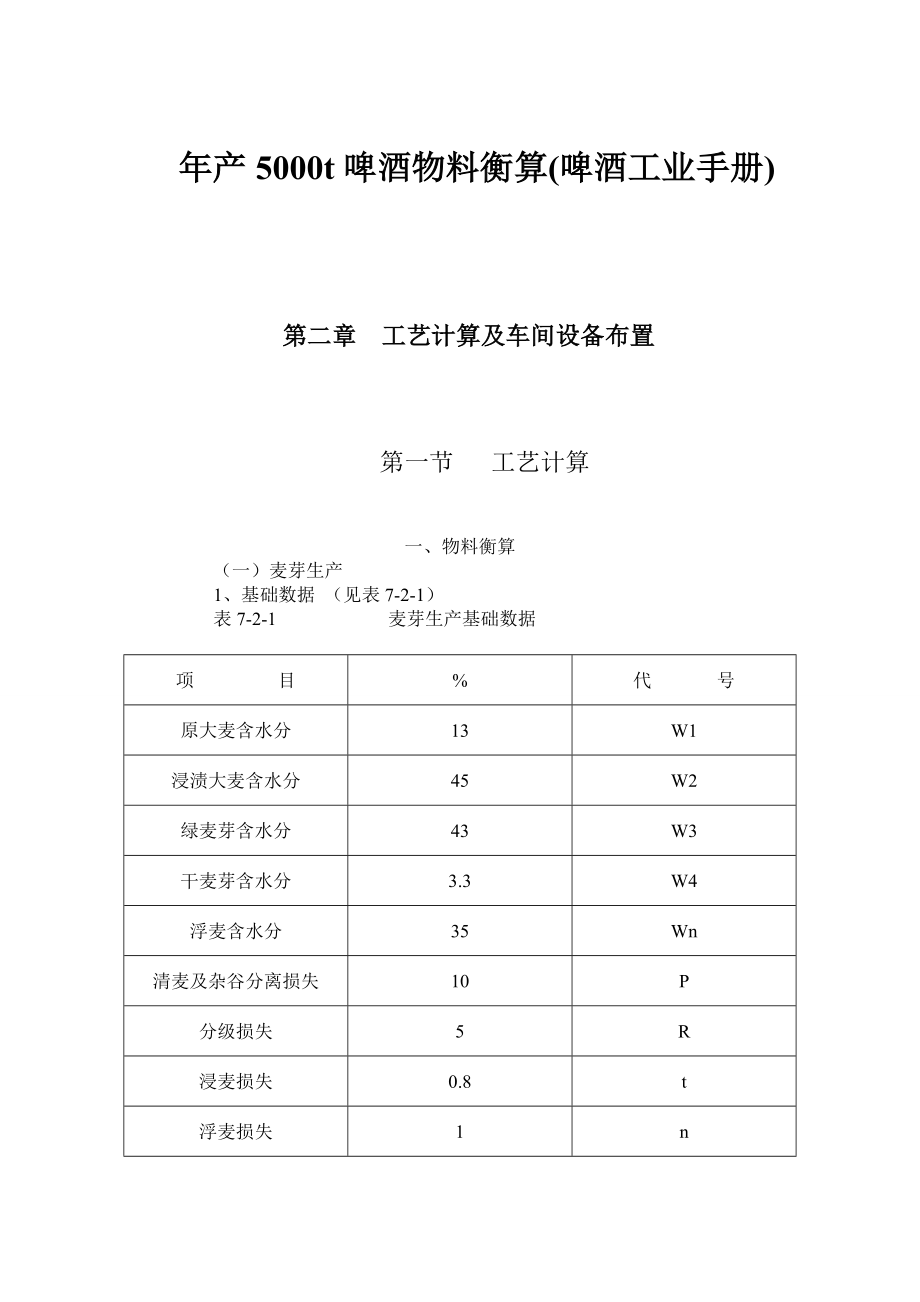 产5000t啤酒物料衡算(啤酒工业手册).doc_第1页