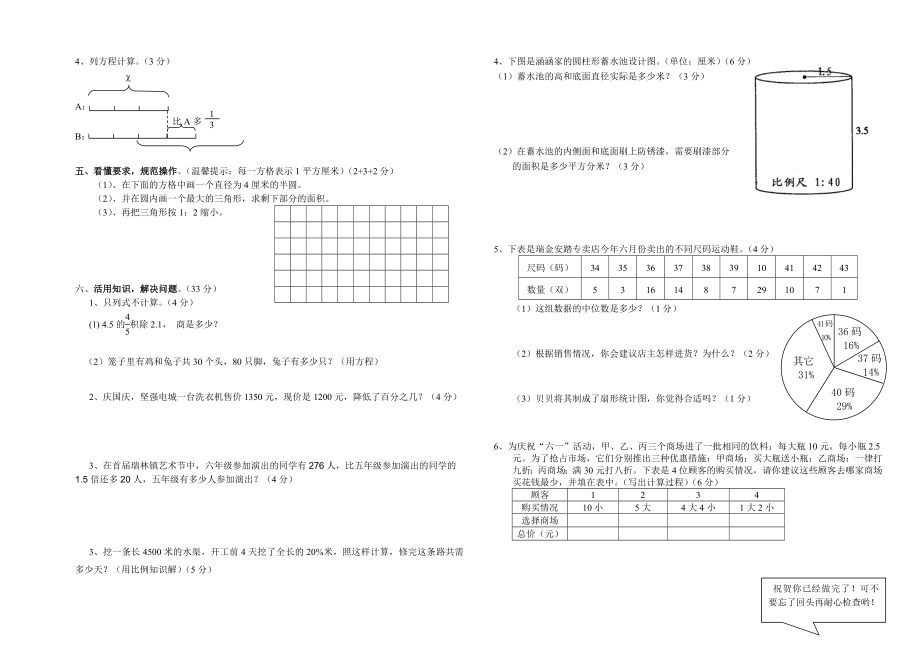 尚重镇中心小学六级数学毕业试卷.doc_第2页