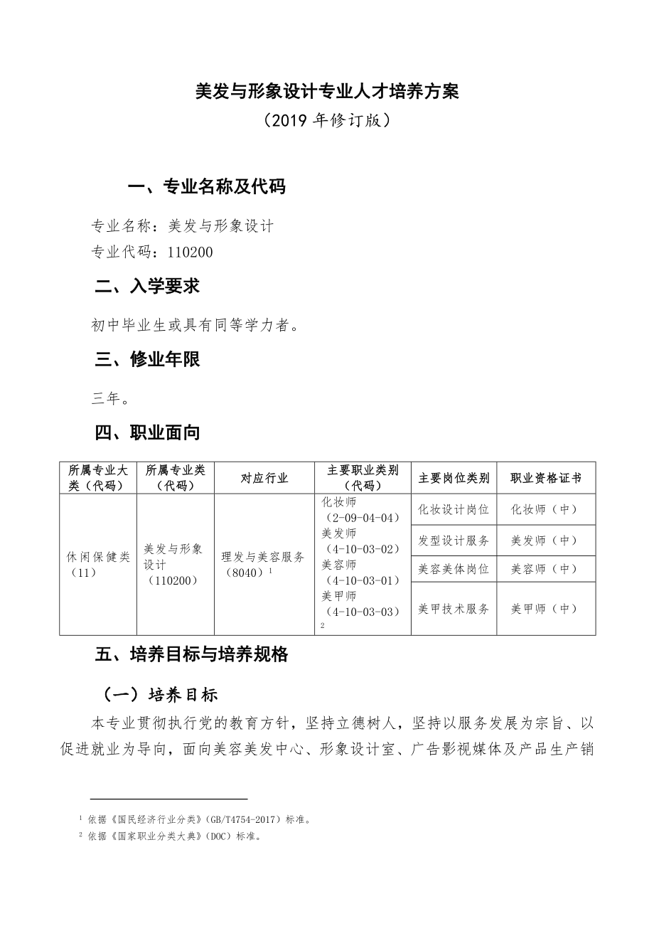 美发与形象设计专业人才培养方案(2019年修订案).docx_第3页