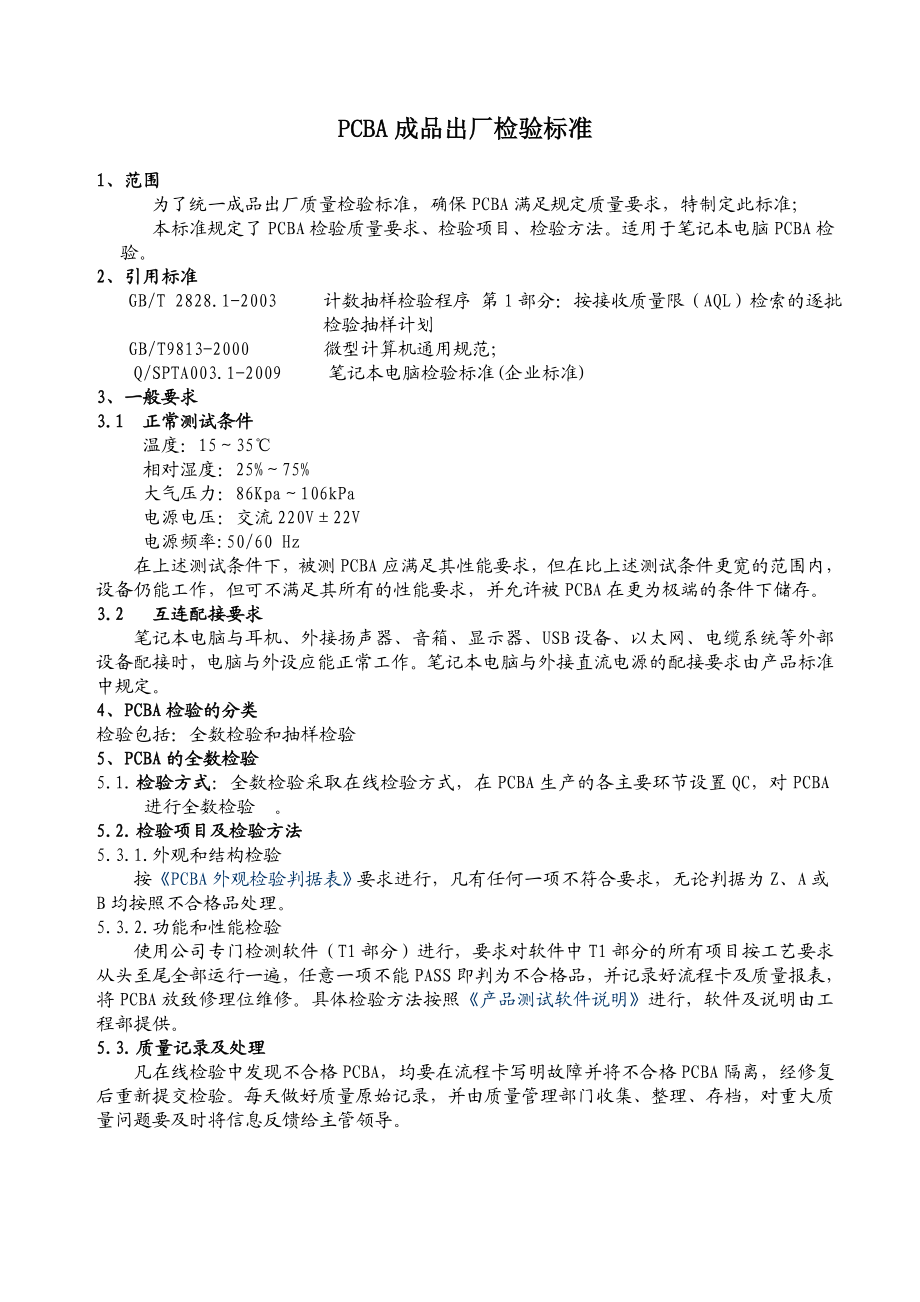 PCBA成品出厂检验标准.doc_第1页