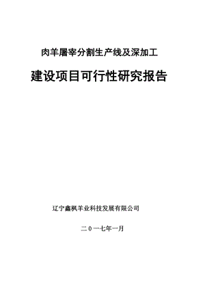 肉羊屠宰分割生产线及深加工项目建设可行性研究报告(有全套附表).doc