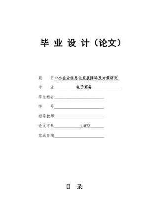 【电子商务专业优秀毕业设计】中小企业信息化发展障碍及对策研究.doc