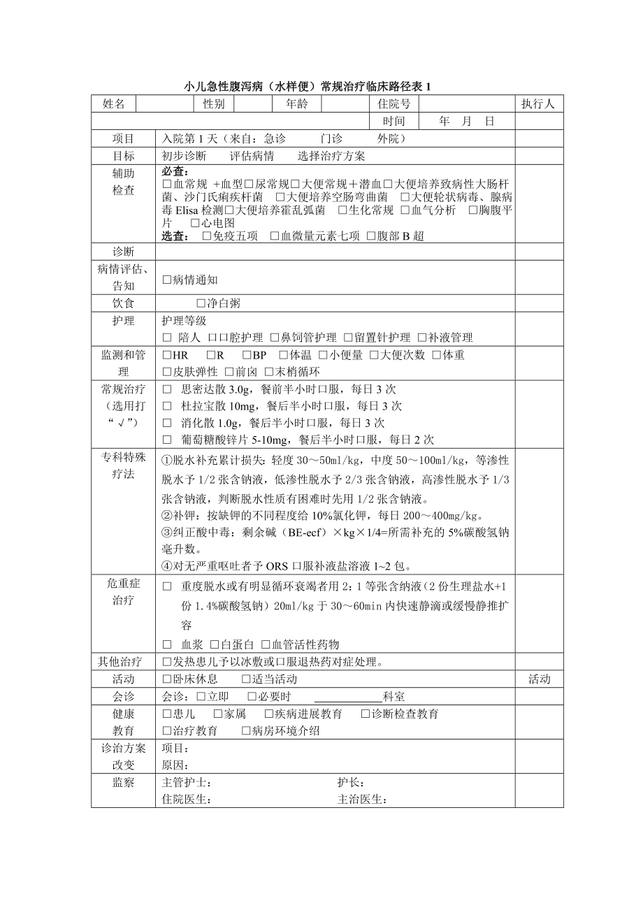 小儿腹泻病(水样便)常规治疗临床路径表.doc_第2页