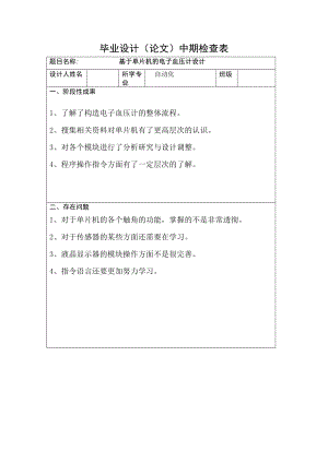 基于单片机的电子血压计毕业设计中期检查表.doc