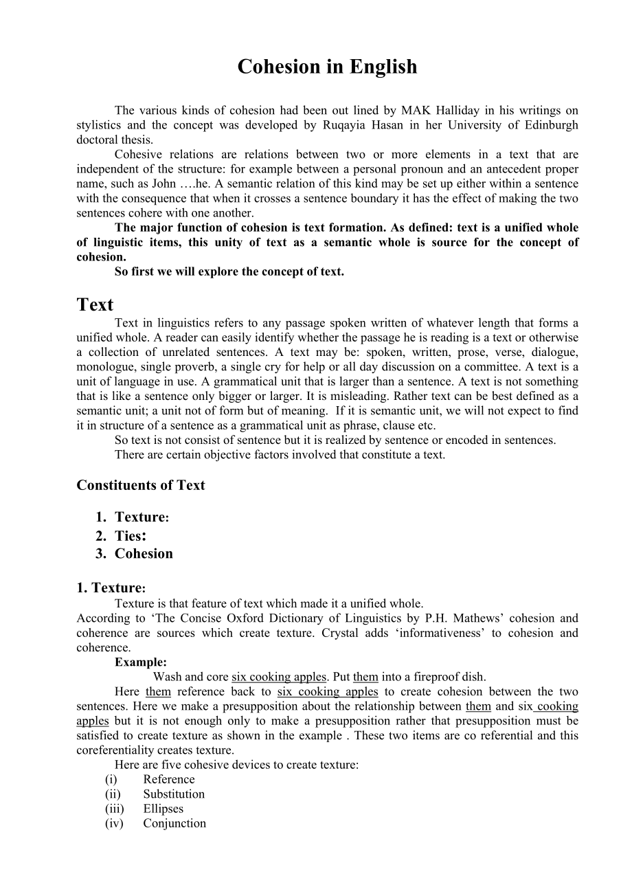 Cohesion in English英语专业论文.doc_第1页