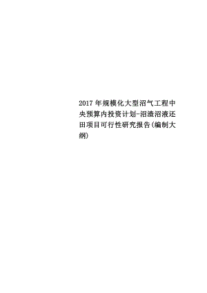 规模化大型沼气工程中央预算内投资计划沼渣沼液还田项目可行性研究报告编制大纲.doc