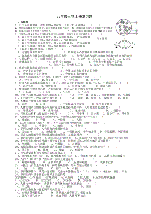 苏科版初中生物八年级上册复习题(无答案).doc