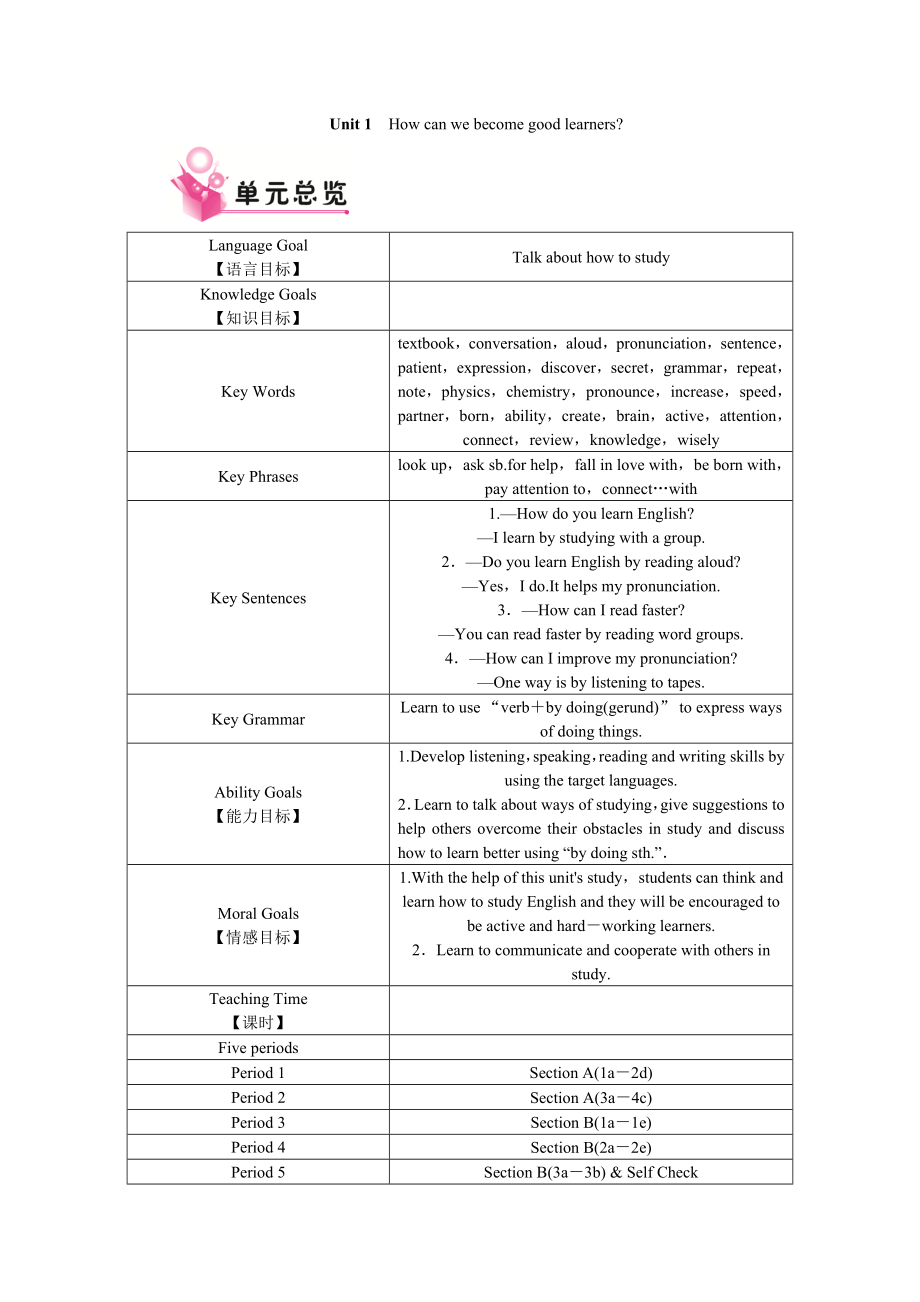 人教版新目标九年级英语全册(全英文表格式)教案设计.doc_第1页