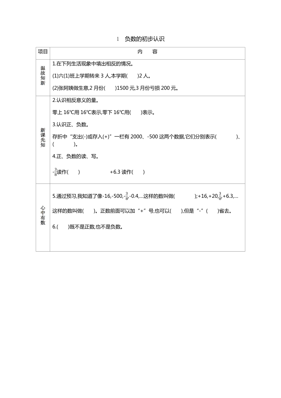 【精编版】人教版六年级数学下册全册《课前预习单》.docx_第1页