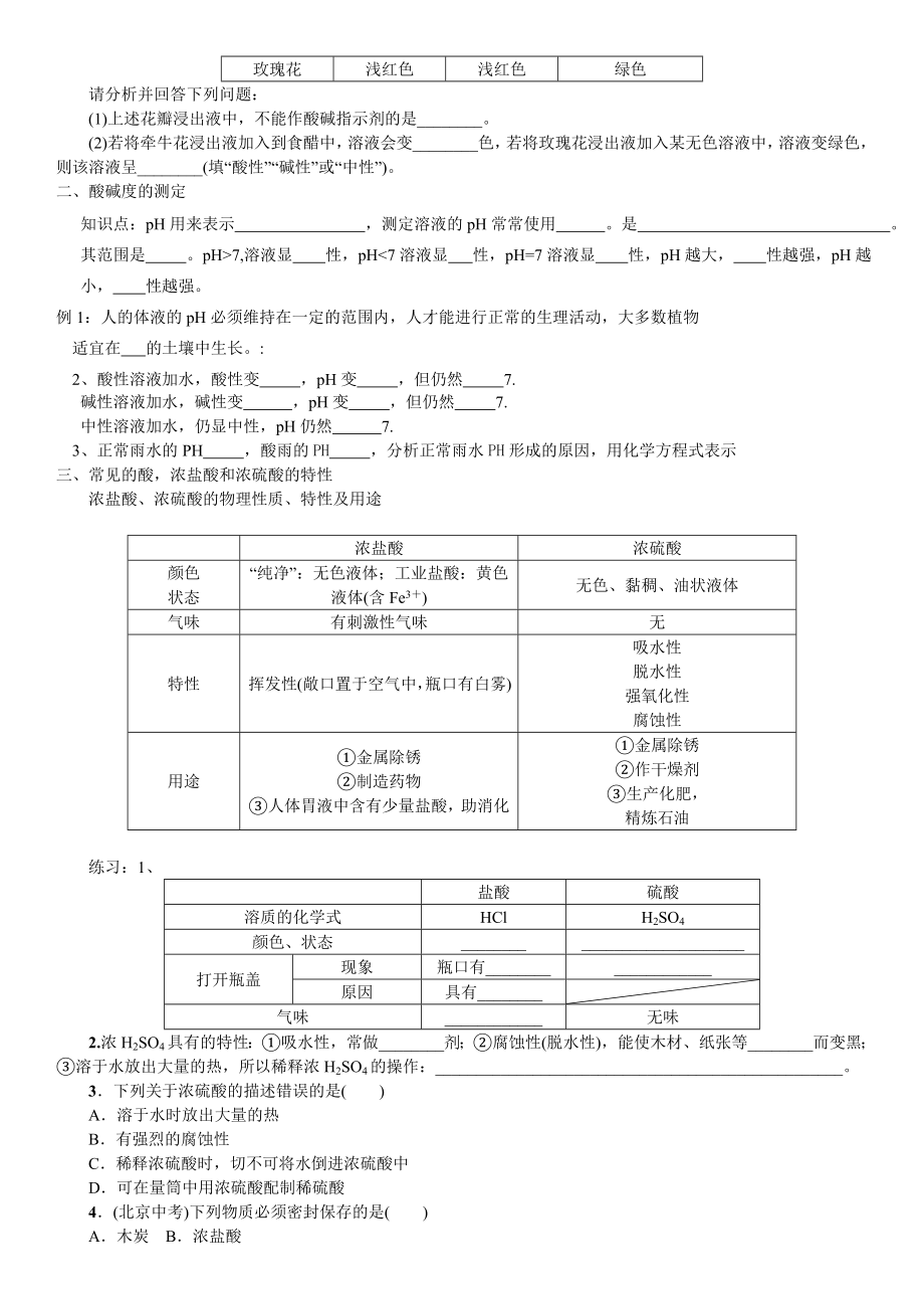 初三化学第十章课题1常见的酸和碱讲义分解.doc_第2页