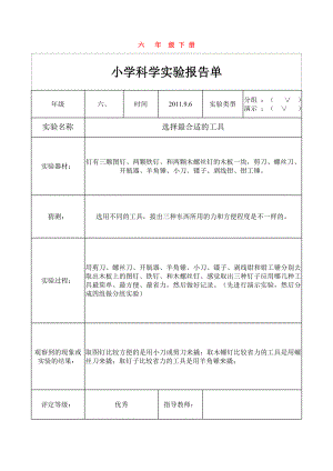 教科版六年级科学下册实验报告.doc