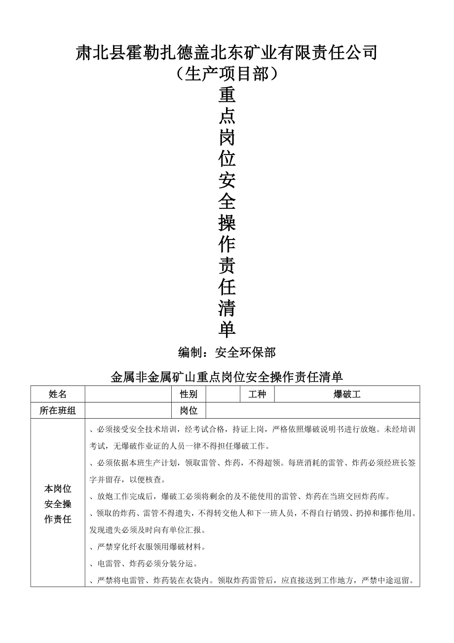 项目工程部重点岗位安全责任清单.doc_第1页