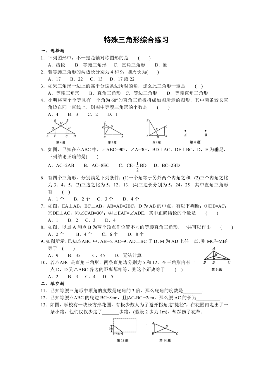 初二数学特殊三角形部分_练习题(含答案).doc_第1页