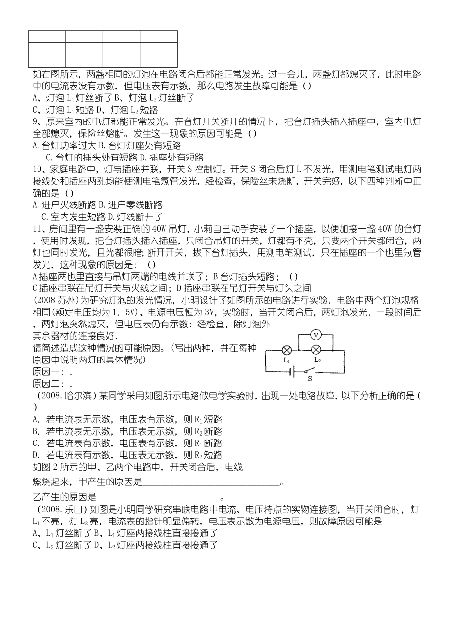 重点初中物理电路故障习题集.doc_第2页