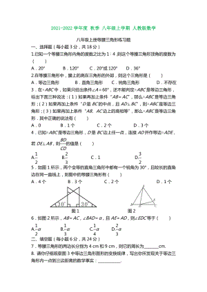 人教版八年级数学上册等腰三角形练习题(含知识点).doc