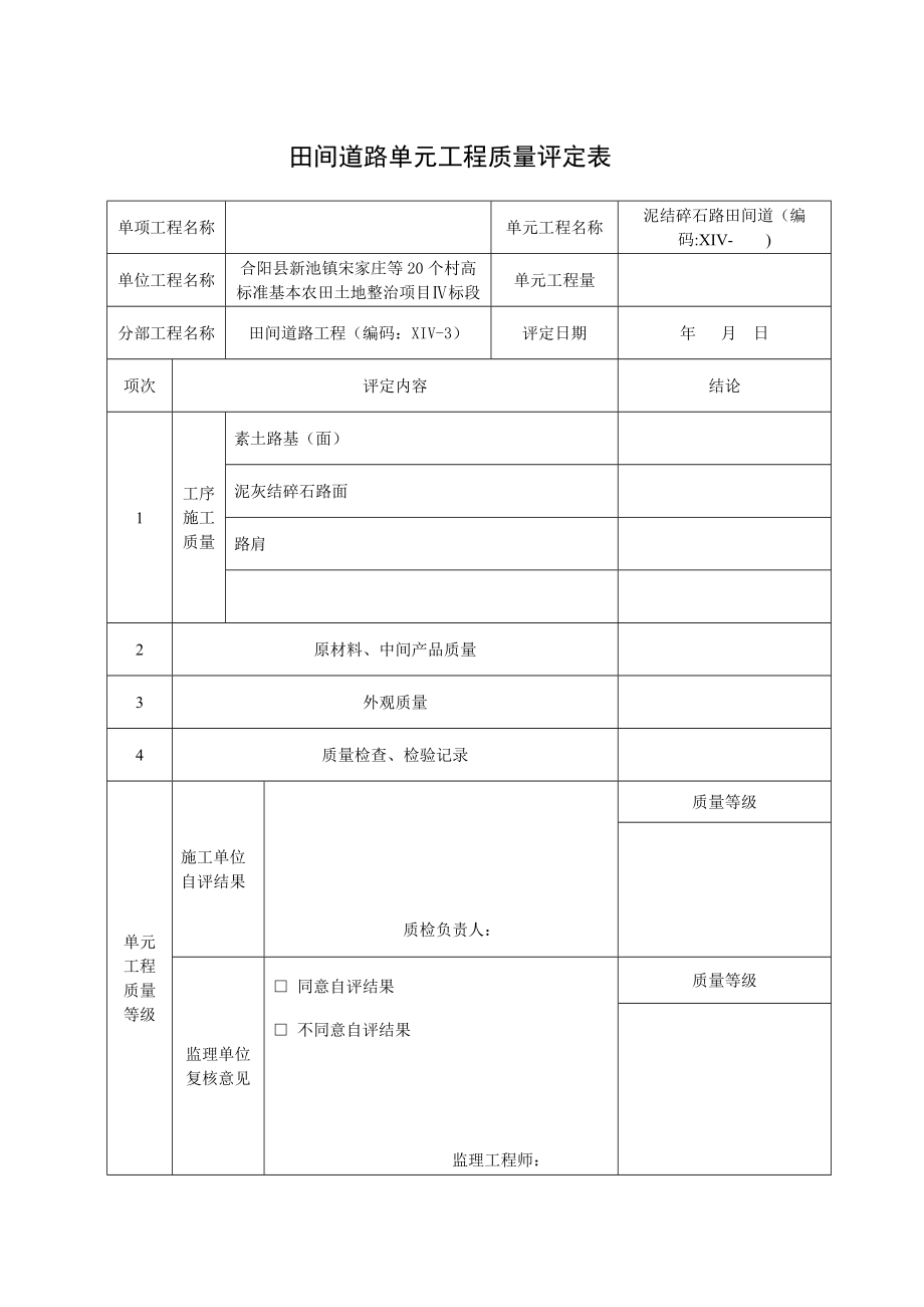 田间道路单元工程质量评定表.doc_第1页