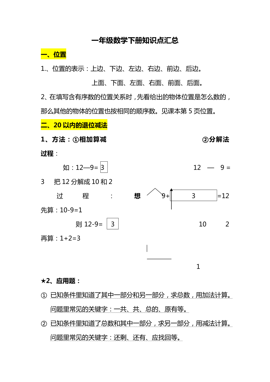 一年级数学下册知识点汇总.doc_第1页