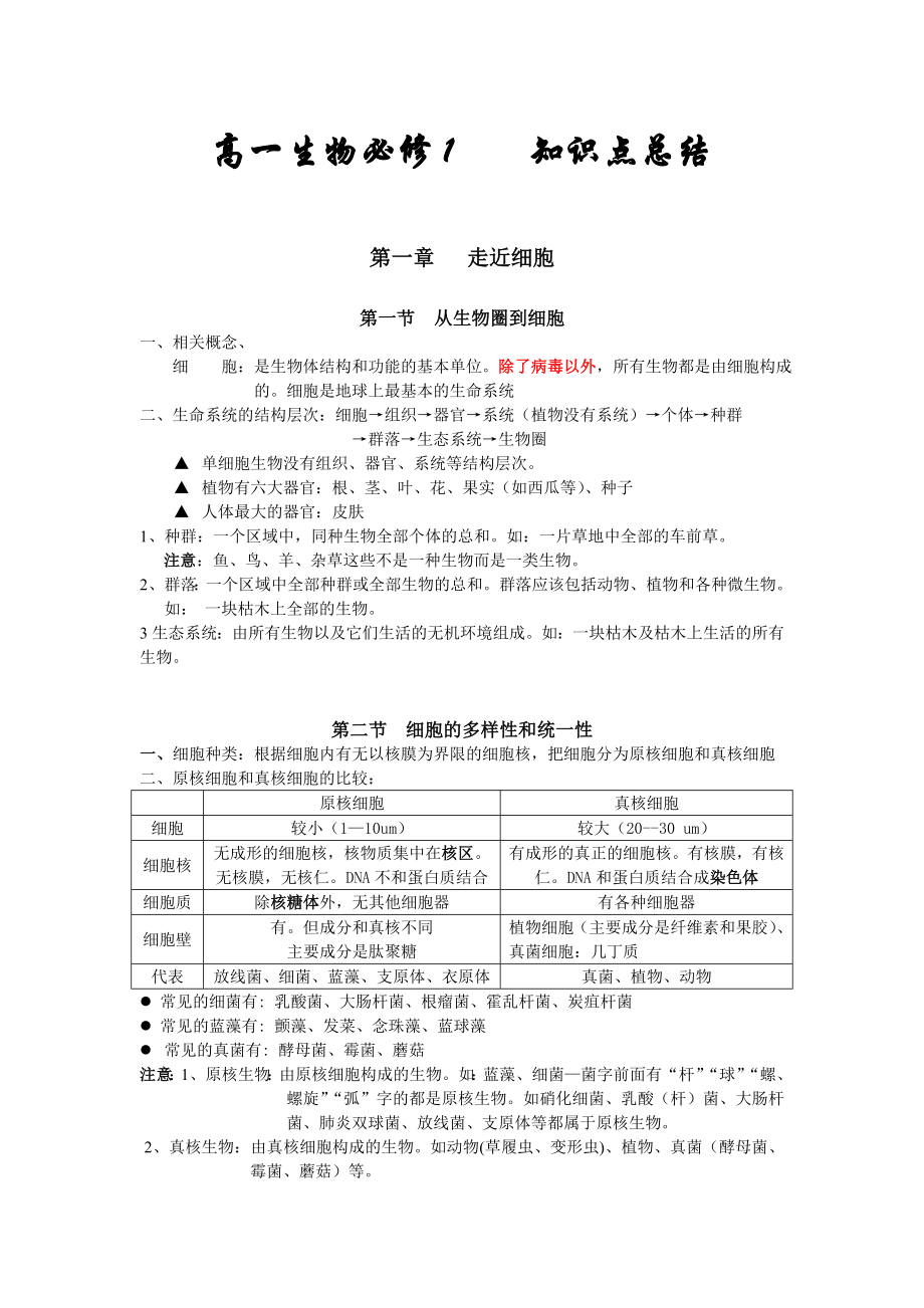 高一生物必修1复习资料大全.doc_第1页