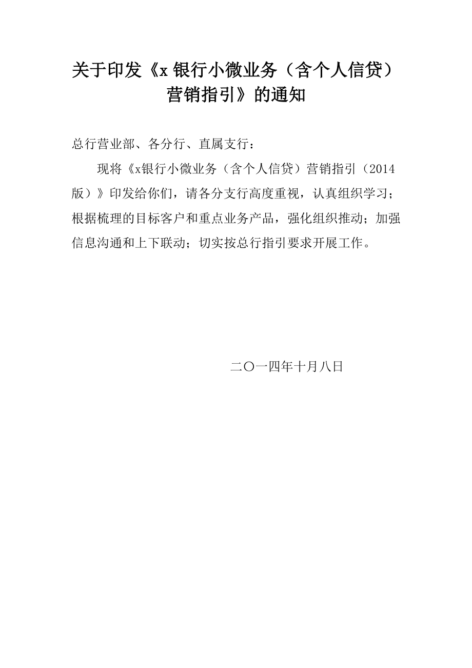 银行小微业务(含个人信贷)营销指引模版.doc_第1页