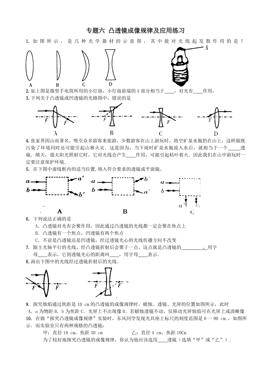 专题六凸透镜成像规律及应用练习汇编.doc_第1页