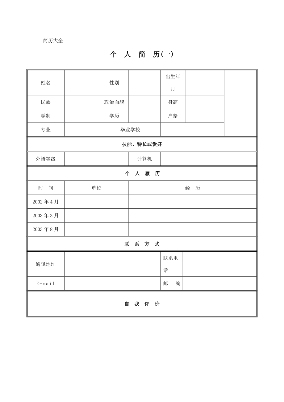 个人简历模板完整版.doc_第1页