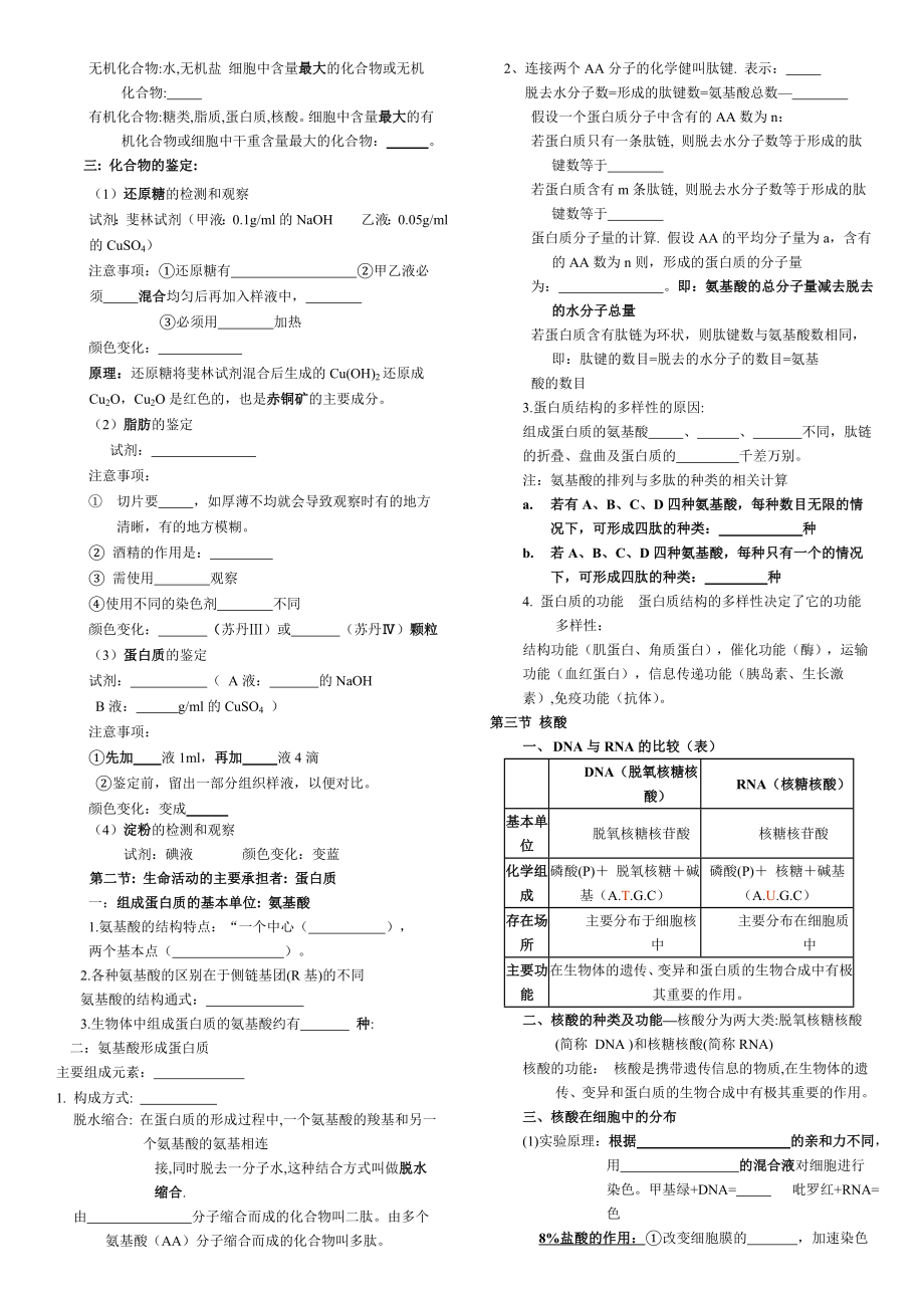 高一生物必修一填空题及答案汇总.doc_第2页