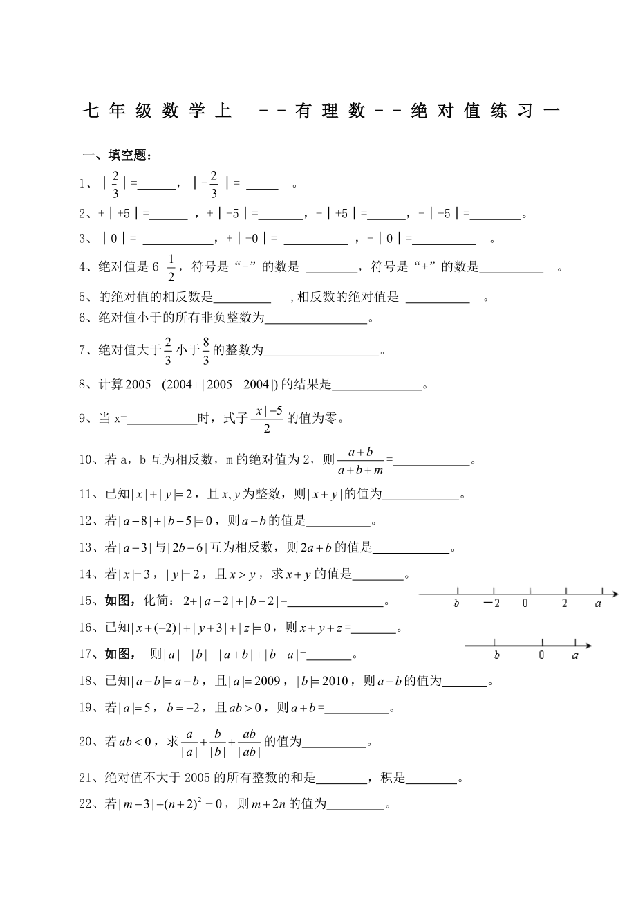 七年级数学上：绝对值练习及提高习题.docx_第1页