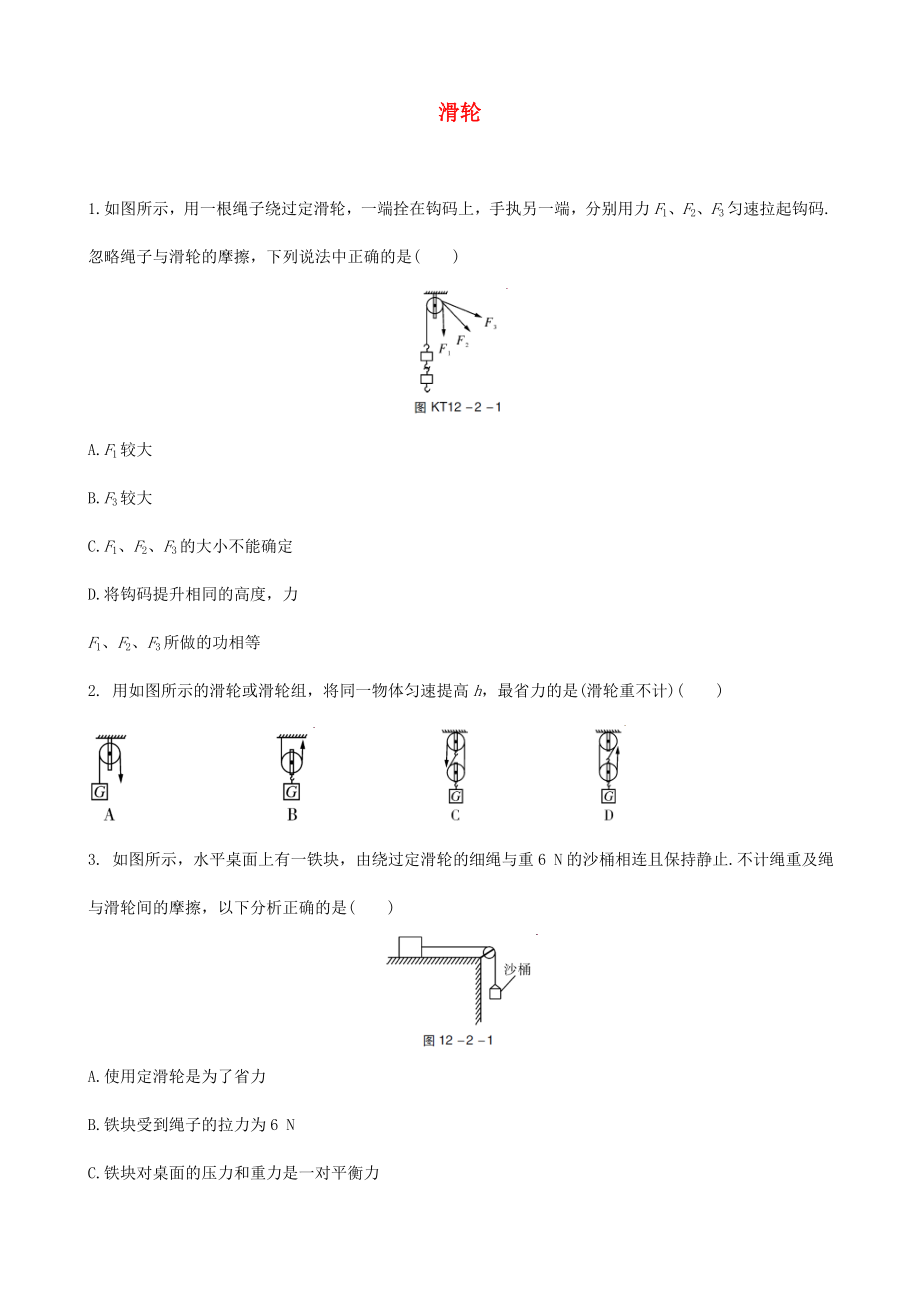 中考物理滑轮专题复习练习题.doc_第1页