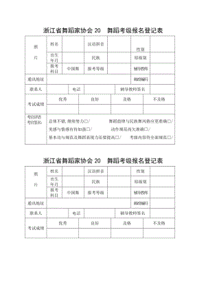 浙江省舞蹈家协会20 舞蹈考级报名登记表.doc