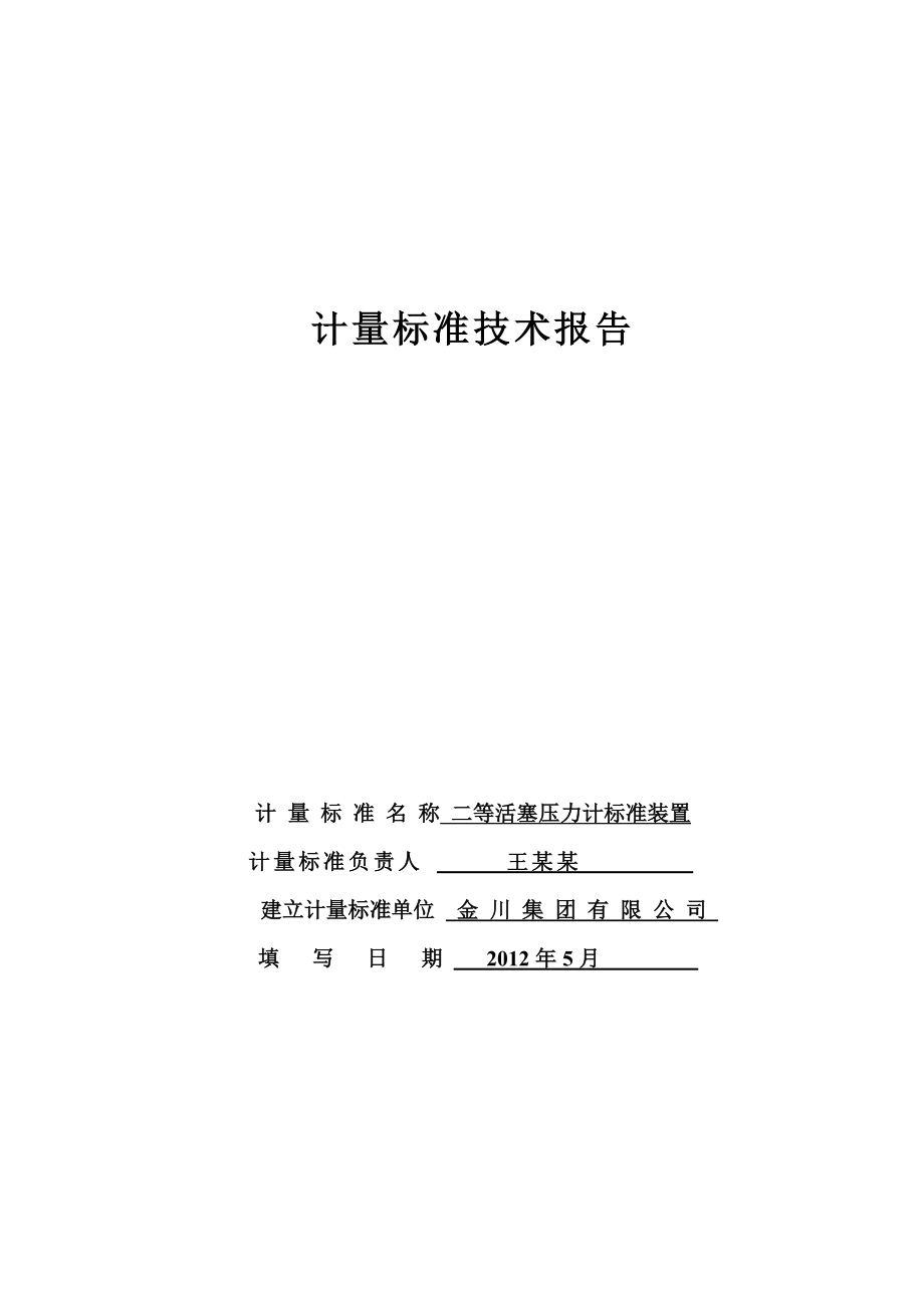 二等活塞压力计标准装置技术报告.doc_第1页