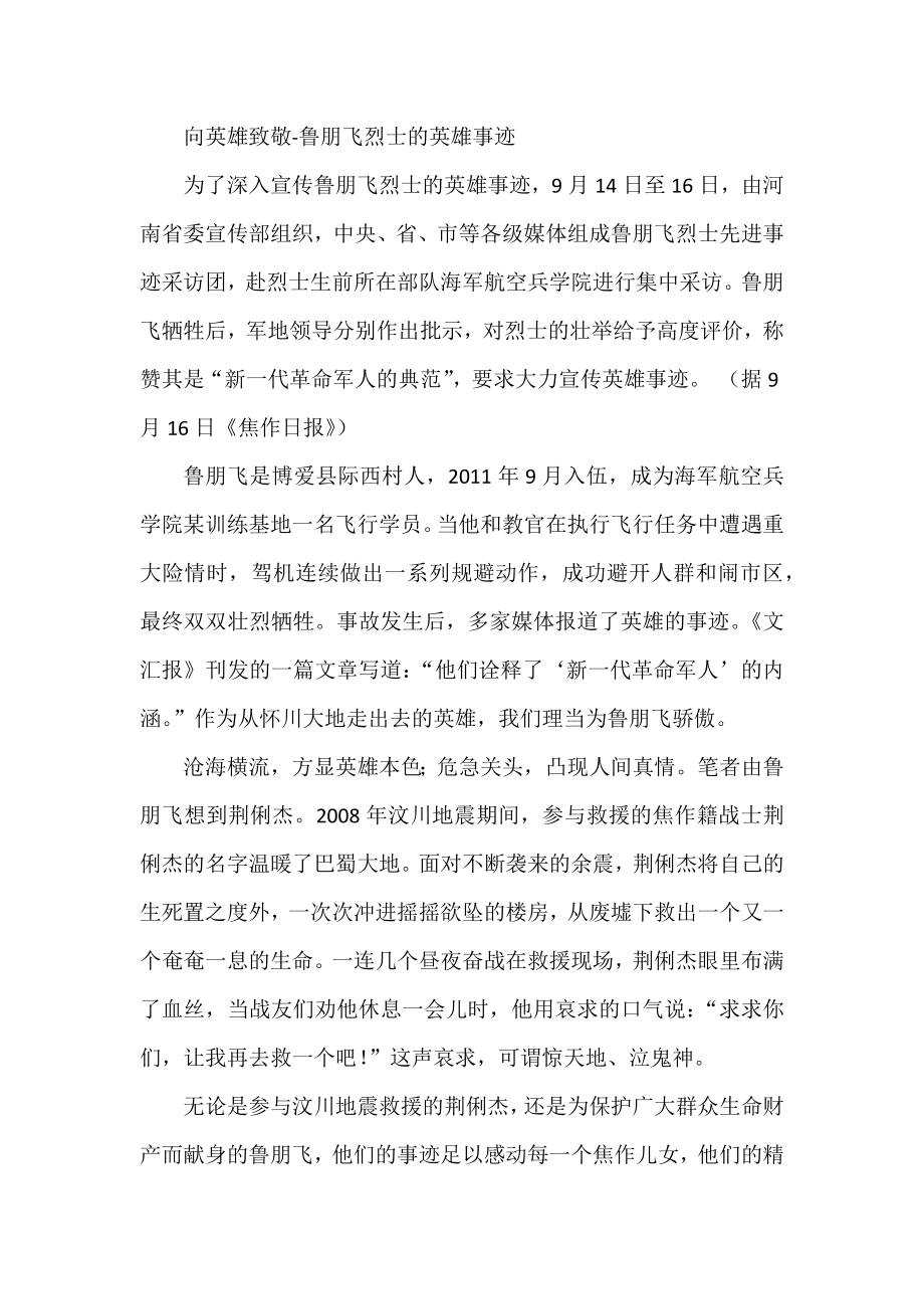 向英雄致敬鲁朋飞烈士的英雄事迹.docx_第1页