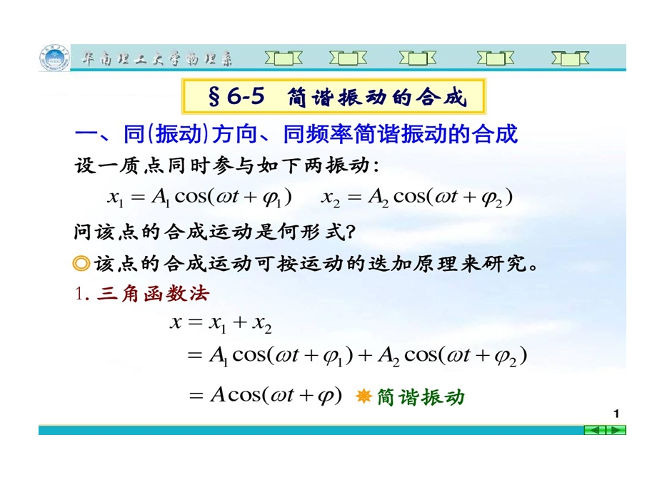 大学物理第十一讲简谐振动合成阻尼受迫振动课件.ppt_第1页