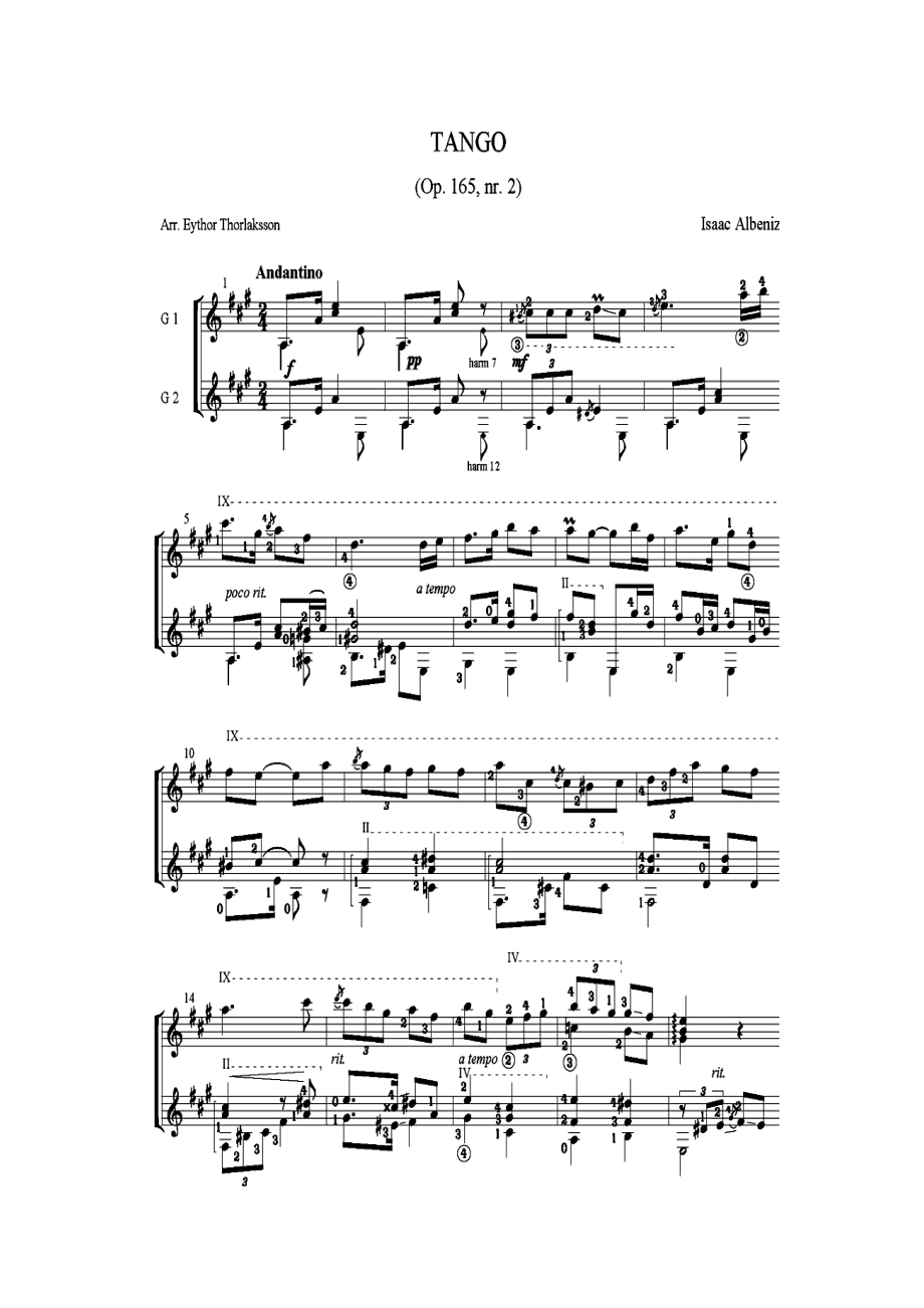 探戈 Tango;阿尔贝尼斯 Isaac Albeniz(Thorlaksson古典吉他二重奏谱).doc_第1页