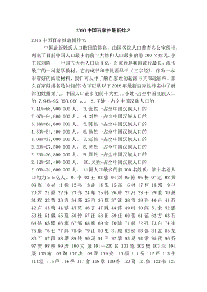 中国百家姓最新排名(精简版） .doc