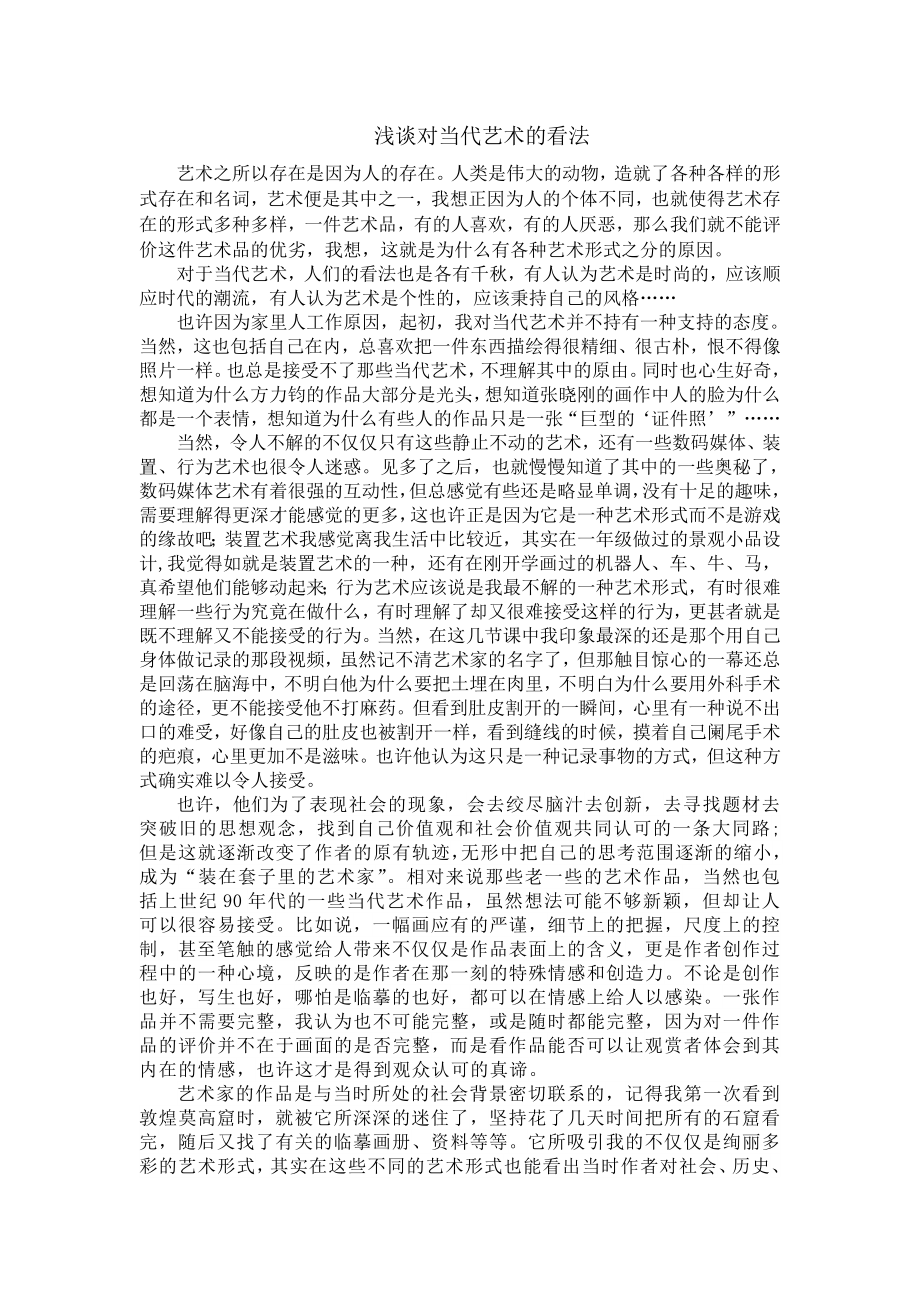 我对当代艺术的看法.doc_第1页