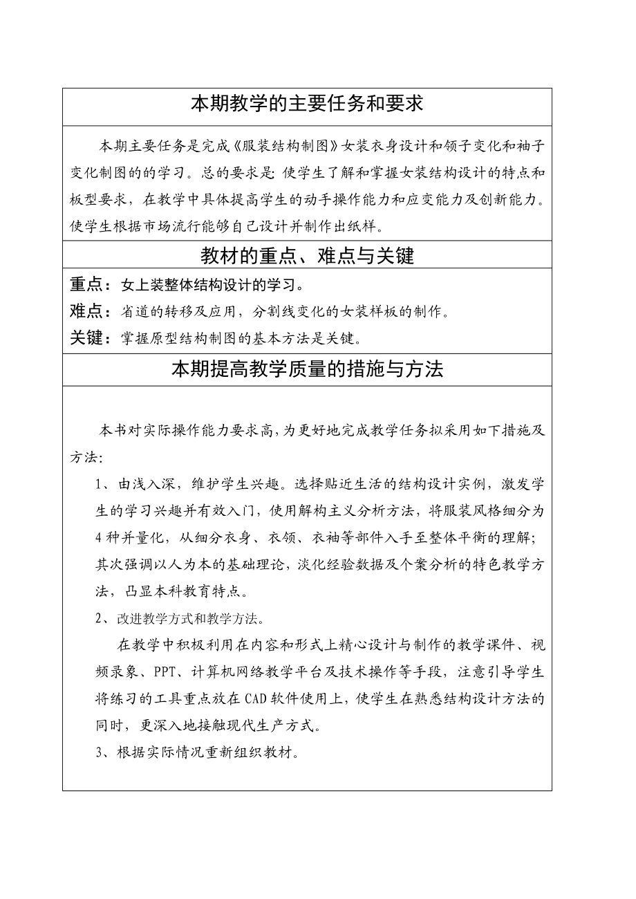 服装结构制图二级制图第一学期教学计划(0901).doc_第2页