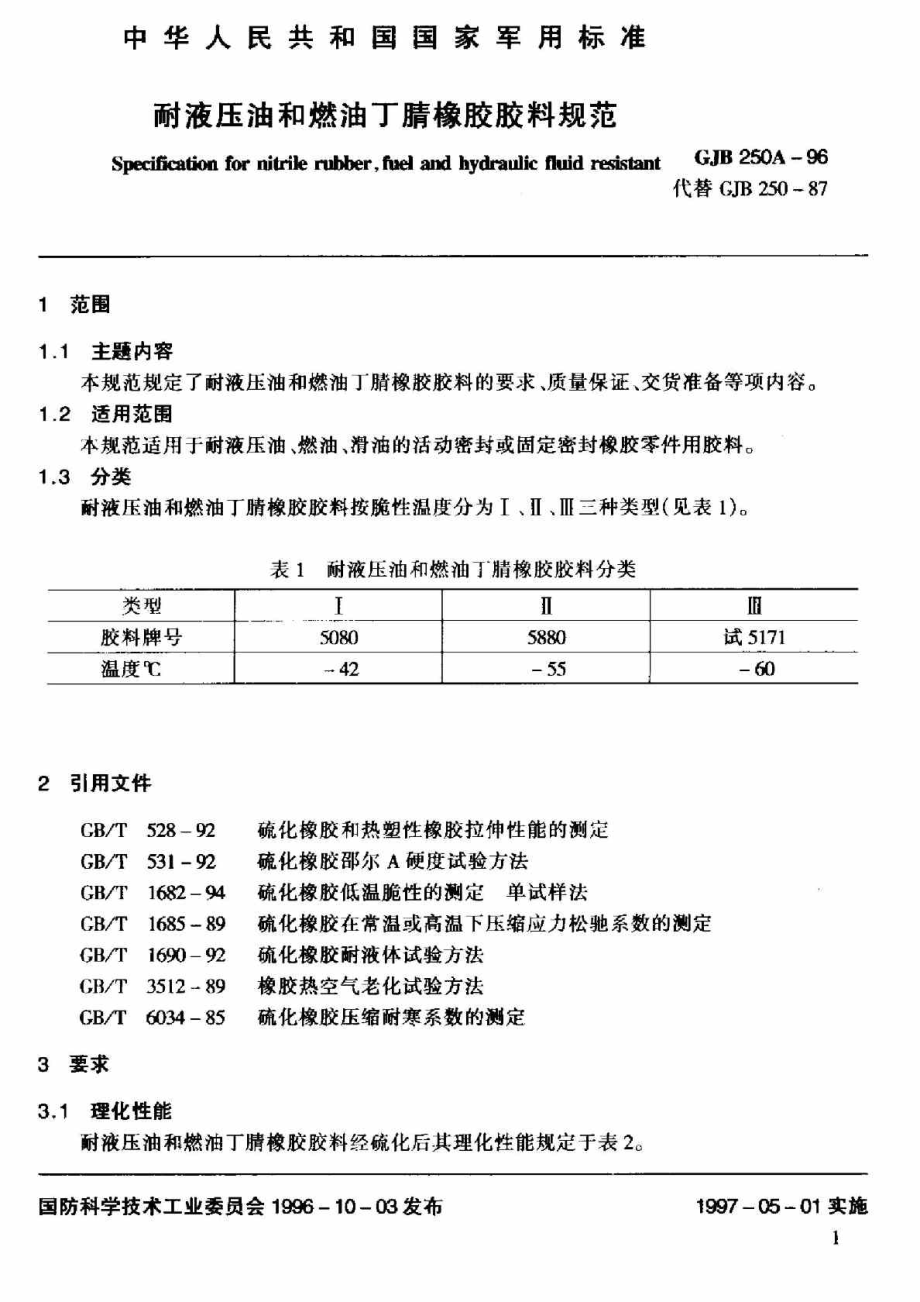 GJB250A96耐液压油和燃油丁腈橡胶胶料规范.doc_第2页