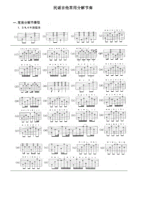 民谣吉他分解及扫弦常用节奏大全(六线谱).doc