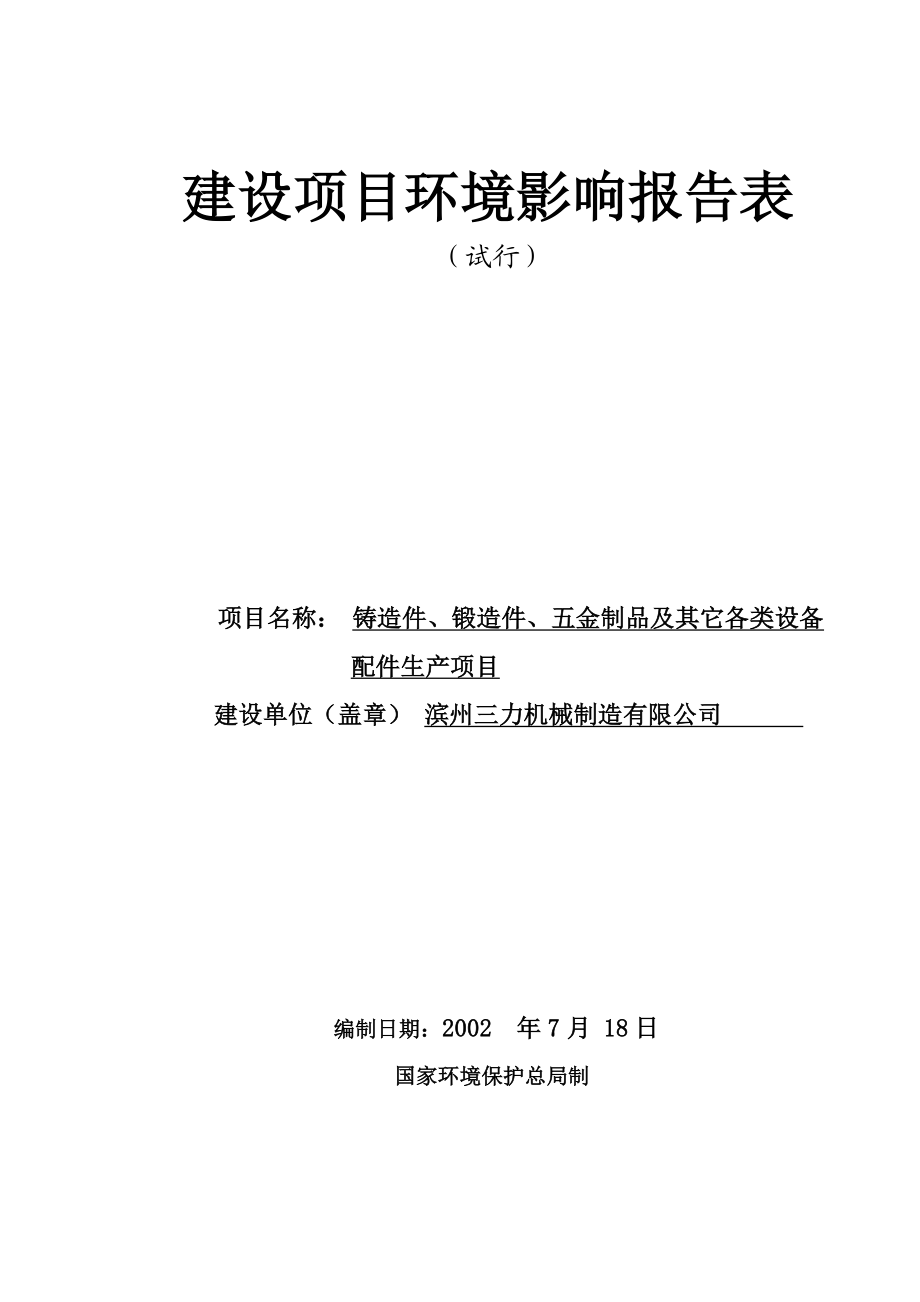 生产铸造件、锻造件、五金制品及其它设备配件项目报告表.doc_第1页