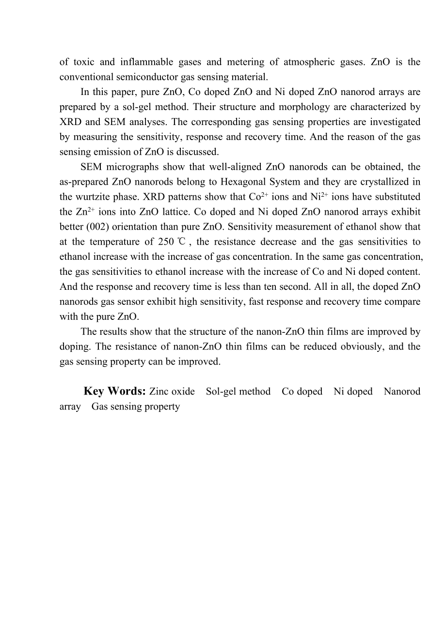 毕业设计（论文）Co、Ni掺杂ZnO半导体材料及其气敏性能的研究.doc_第2页
