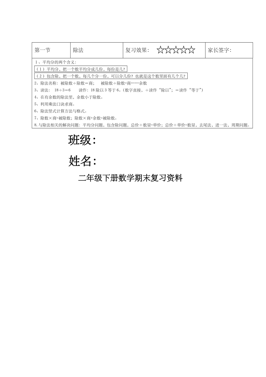 人教版二年级下册数学期末复习资料.docx_第1页