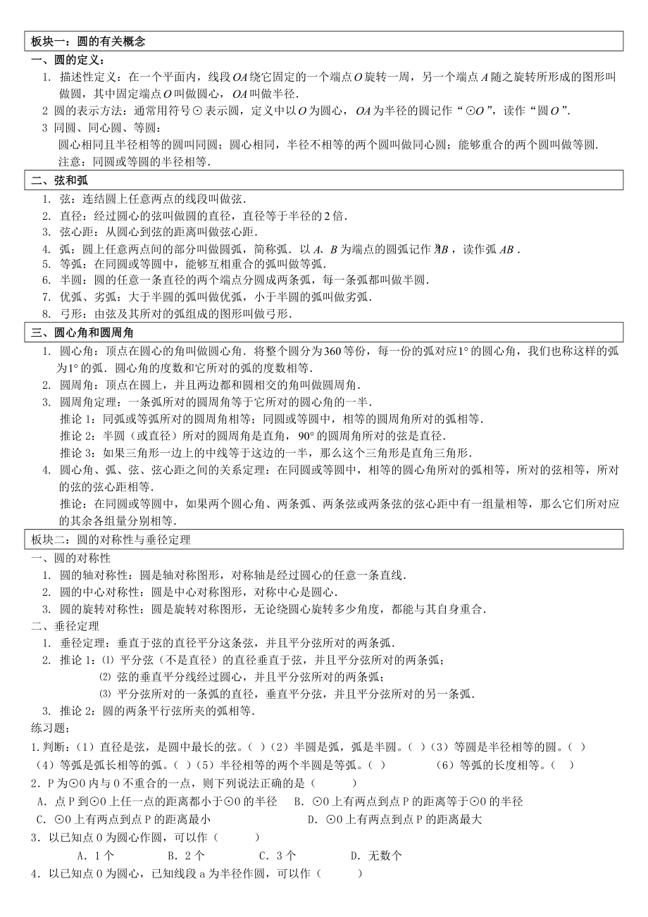 人教版九年级数学第24章圆基础知识点(圆讲义)(无答案).doc_第1页