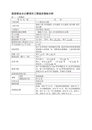 高层商业办公楼项目工程造价指标分析.doc