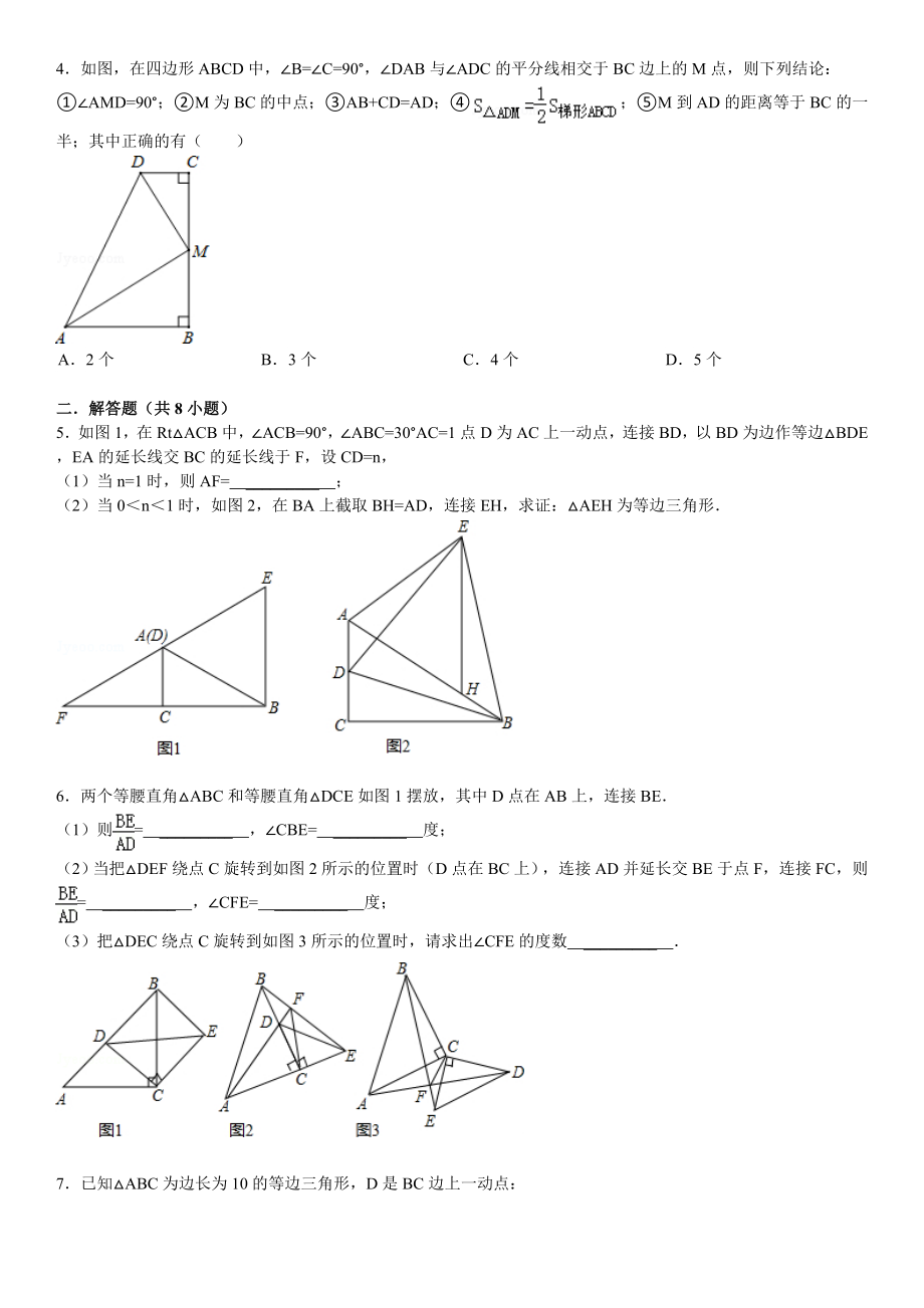 《全等三角形》《轴对称》期末复习提优题及答案解析.doc_第2页