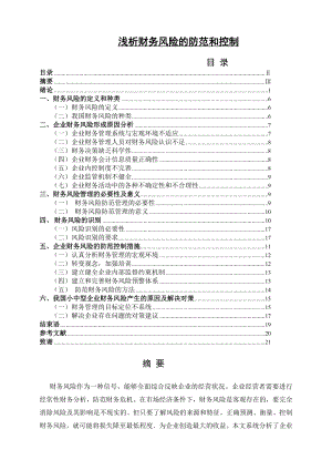 浅析财务风险的防范和控制会计学毕业论文.doc